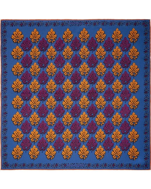 Otway & Orford Blue 'Motif' Geometric Silk Pocket Square for men