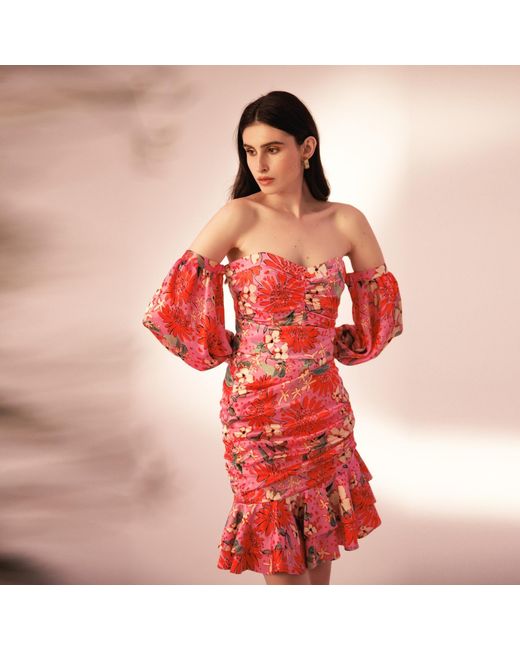 Lita Couture Red Bouquet Off-The-Shoulders Crop Top