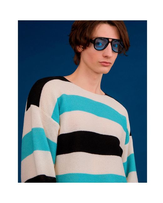 INGMARSON Blue Striped Dropped Shoulder Top for men