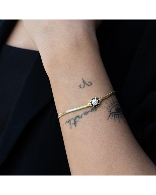 Ebru Jewelry Metallic Timeless Spark Diamond Solid Bracelet