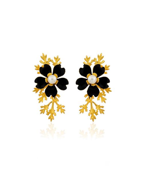 Milou Jewelry Black Flower Earrings With Branches