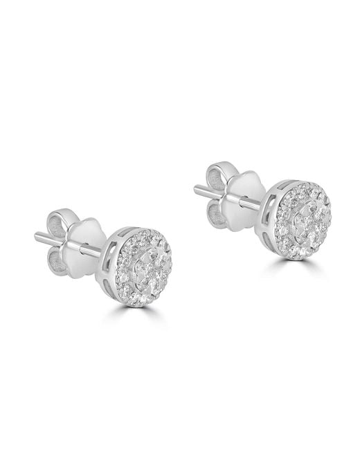 Artisan Metallic Round Diamond Cluster Halo Stud Earrings