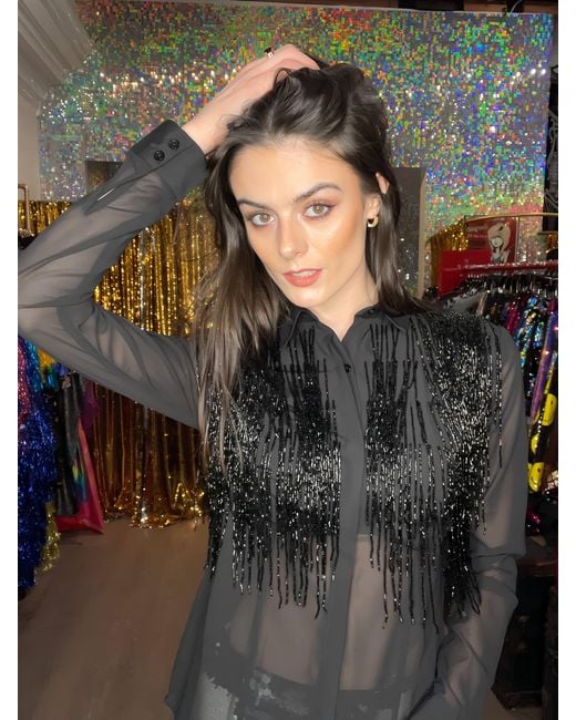 Any Old Iron Blue Beaded Fringe Shirt