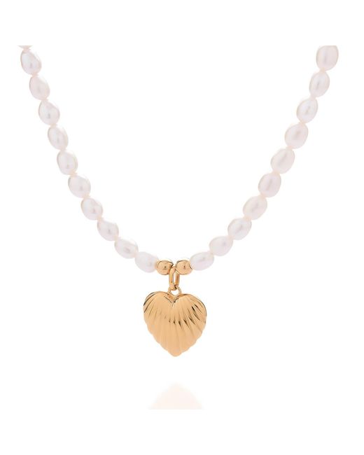 Nellou Jewellery Metallic Scallop Heart Pearl Necklace Plated Sterling