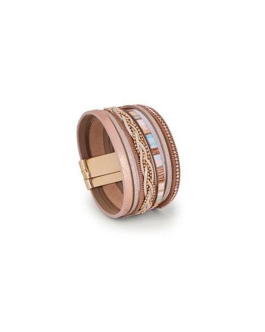 Saachi Brown Braided Leather Multi Strand Bracelet