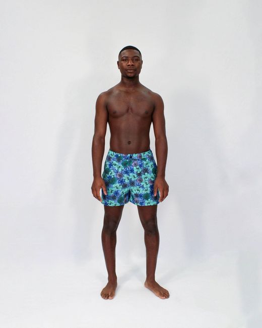 Lords of Harlech Blue Quack Hibiscus Garden Swim Short for men