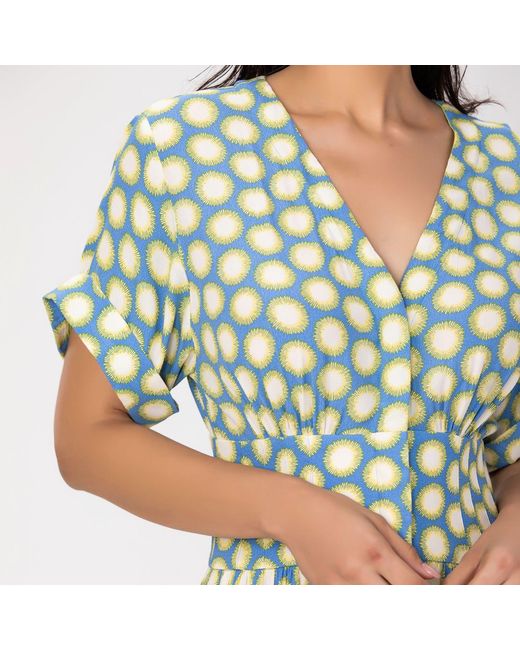 Smart and Joy Green Fit-And-Flare Dots Print Blouse-Dress