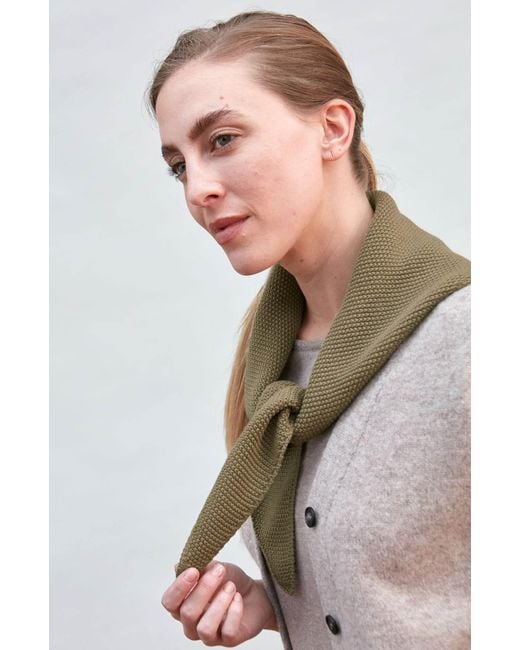 Paul James Knitwear Green Cotton Beault Textured Triangle Scarf