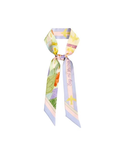 Lost Pattern Metallic I Am My Own Muse By Frida Silk Twill Skinny Scarf