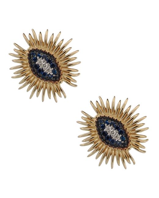 Ebru Jewelry Metallic Spiritual Guardian Evil Eye Diamond Sapphire Stud Earrings