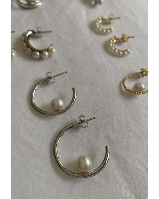 Pearls of the Orient Online White Stella Large Pave Hoop Earrings With Cultured Freshwater Pearls