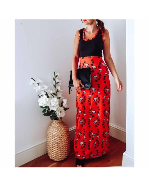 Sophie Cameron Davies Red Floral Maxi Jersey Skirt