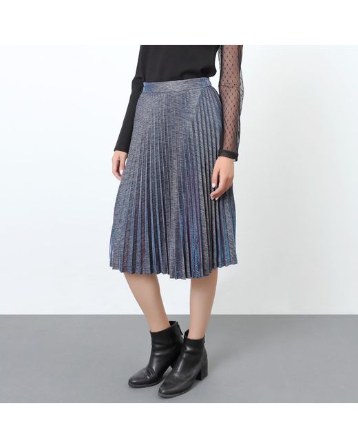 Smart and Joy Gray Knee Length Shiny Pleated Skirt
