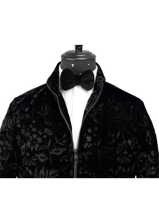 DAVID WEJ Black Kensington Handmade Floral Velvet Zip Through Jacket for men