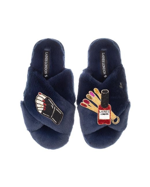Laines London Blue Classic Laines Slippers With Sand Nail Tech Brooches