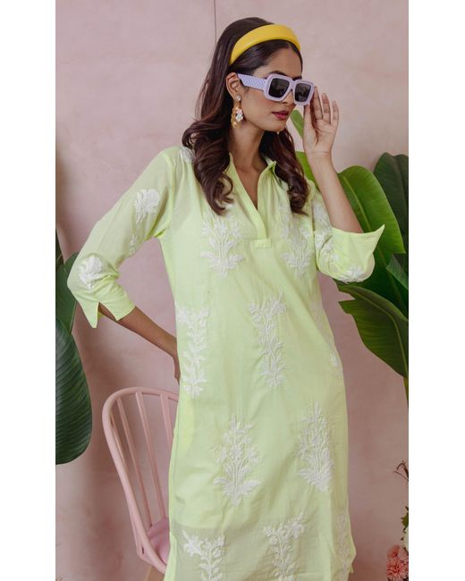 NoLoGo-chic Green Long Tourist Dress Lime With Embroidery