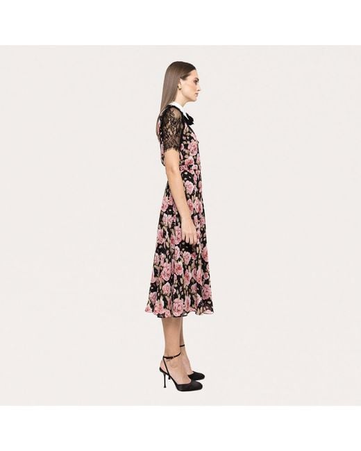 Nissa Red Lace-Detail Chiffon Midi Dress