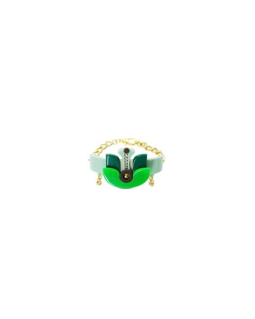 Gissa Bicalho Green Acrylic Handmade Bracelet Lotus