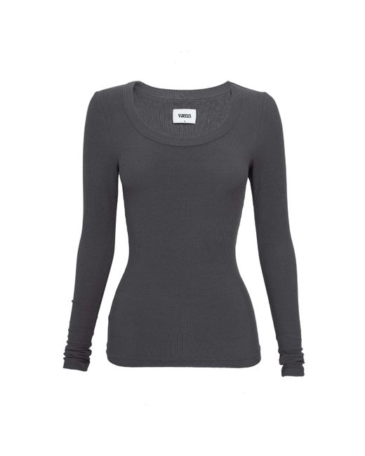 Vænn Black Scoop Neck Long Sleeve Rib Tee Charcoal