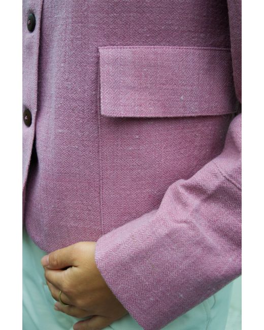 Stovaria Pink Handwoven Merino Wool Cropped Jacket