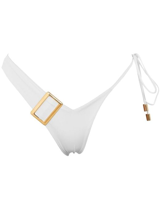 ANTONINIAS White Dulcet Double Layered Asymmetric Bikini Bottom With Golden Details