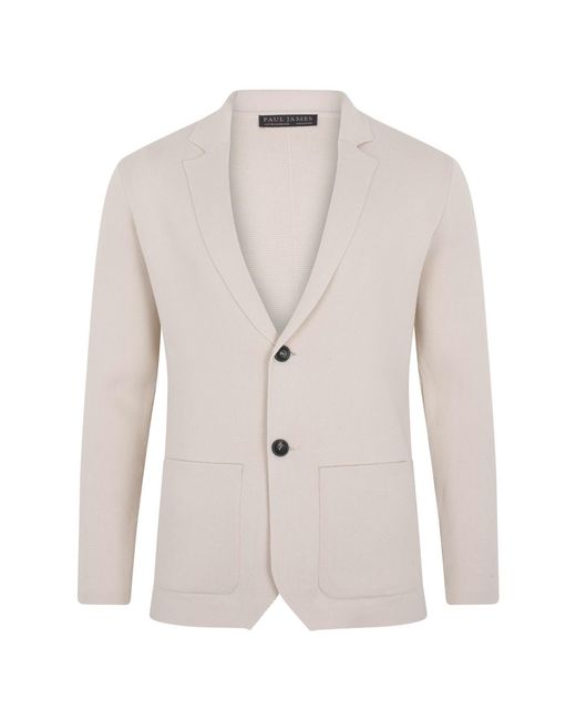 Paul James Knitwear White Neutrals Cotton Deconstructed Knitted Gabriel Blazer for men