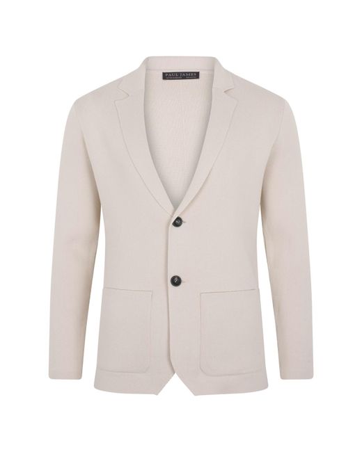 Paul James Knitwear White Neutrals Cotton Deconstructed Knitted Gabriel Blazer for men