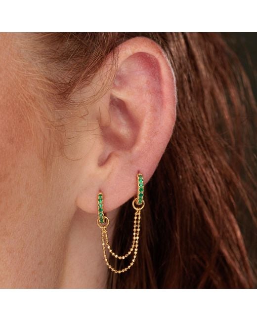 Scream Pretty Metallic Emerald Double Chain Huggie Earring