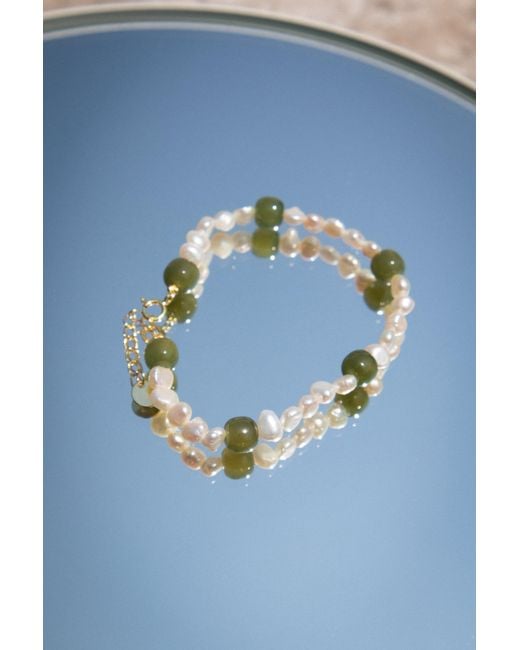 seree Isabelle Pearl And Green Jade Bracelet