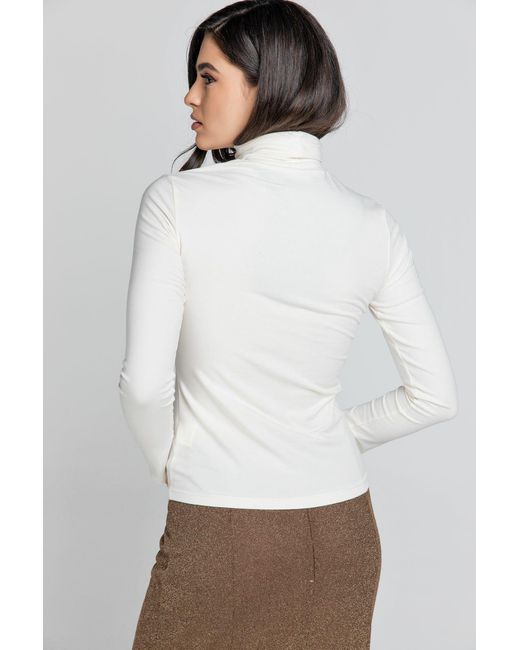 Conquista White Neutrals Ecru Turtle Neck Top By