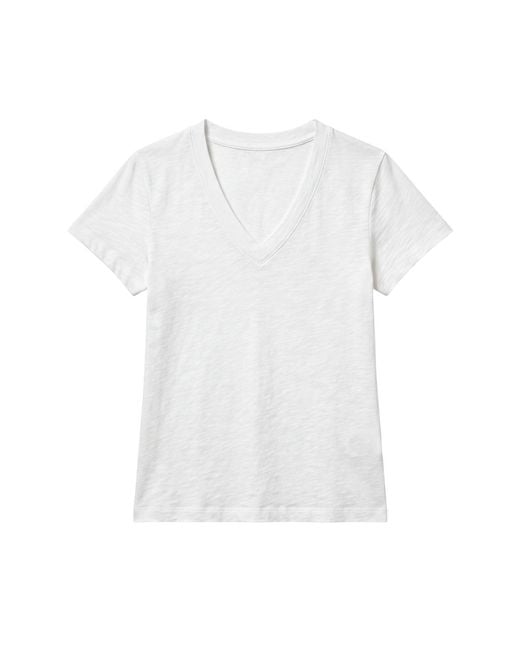 Brodie Cashmere White Relaxed Fit V Neck Tee