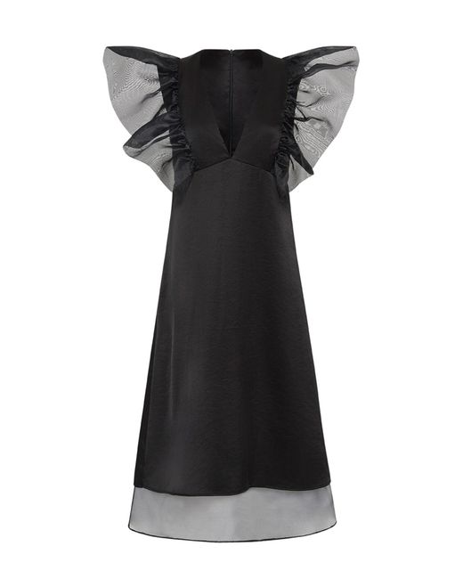 Lendrop Studios Black Ambretta Frill Shoulders Midi Dress