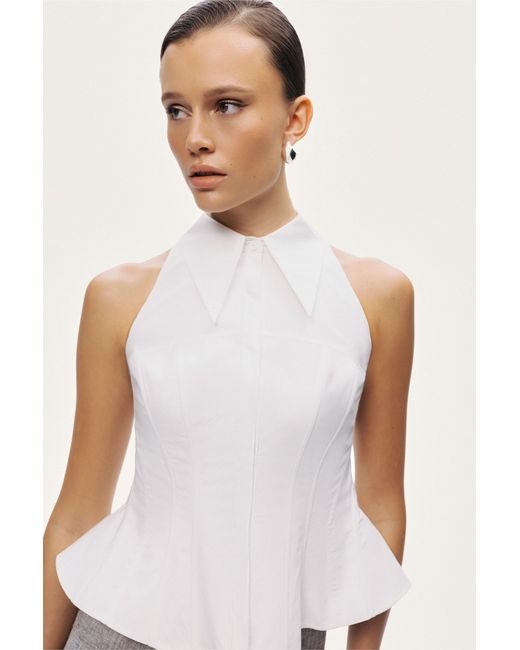 Nocturne White Structured Halter Peplum Top