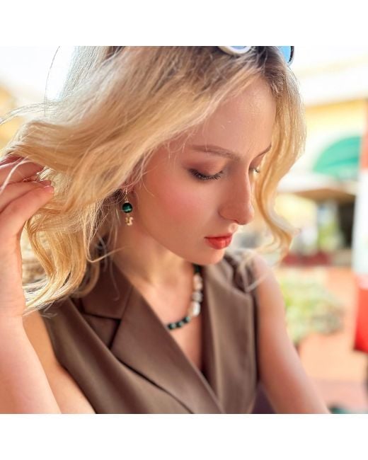 Farra Green Malachite With Squirrel Dangle Earrings