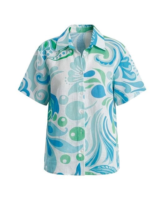 LOVEIST STORE Blue Venice Abstract Print Woven Resort Shirt