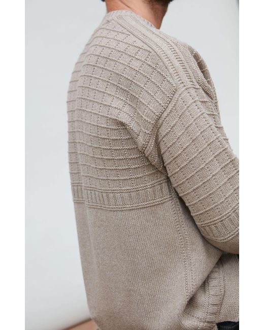 Paul James Knitwear Gray Midweight Cotton Sennen Grid Knit Gansey Jumper for men