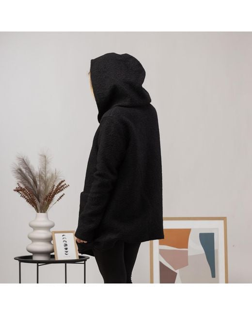 Nikka Place Black Wool Hooded Cardigan Jacket With Pockets