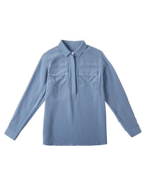 Soft Strokes Silk Blue Pure Silk Long Sleeve Relaxed Fit Blouse Elva