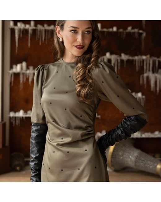 RainSisters Green Long Sleeve Midi Dress: Dotted Charm