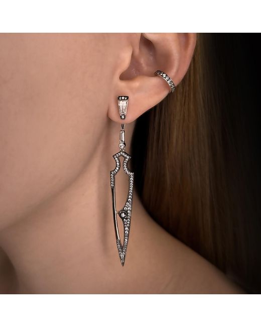 SALLY SKOUFIS Metallic Shield Earrings With Natural Diamond & Made Cz Diamond Stimulant