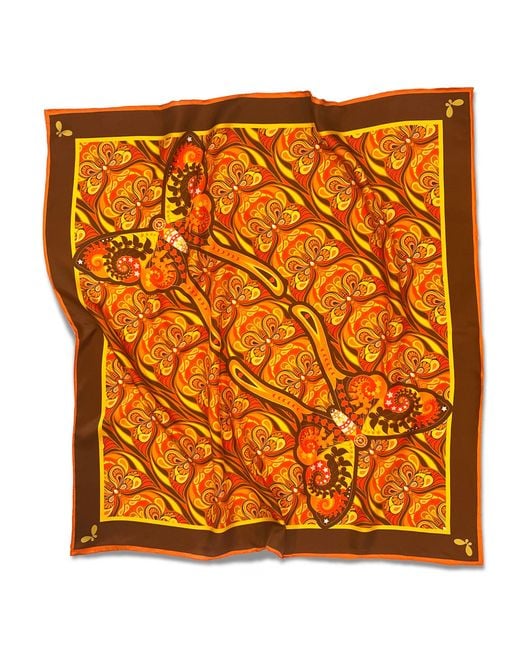 Henelle Orange Butterfly Effect Sunset Large Silk Scarf