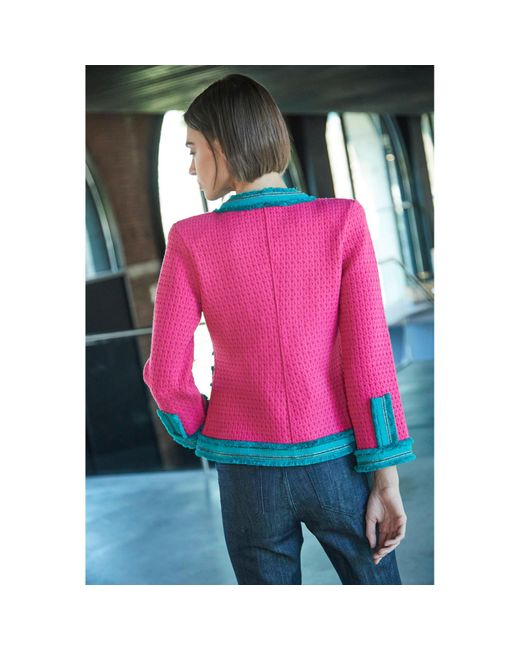 The Extreme Collection Pink Fuchsia Tweed Jacket With Contrasting Fringe Trim And Pocket Detailing Coty