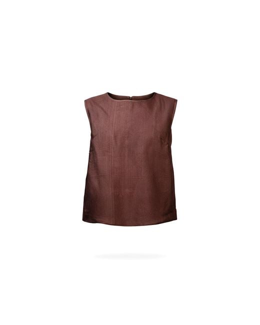 Stovaria Brown Chocolate Handwoven Cotton Silk Structured Sleeveless Top