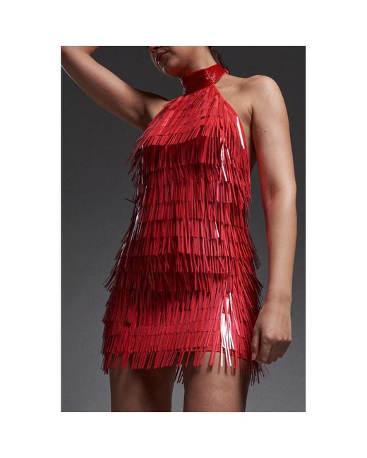 RaeVynn Red Lyric Dress In Fringe Sequins