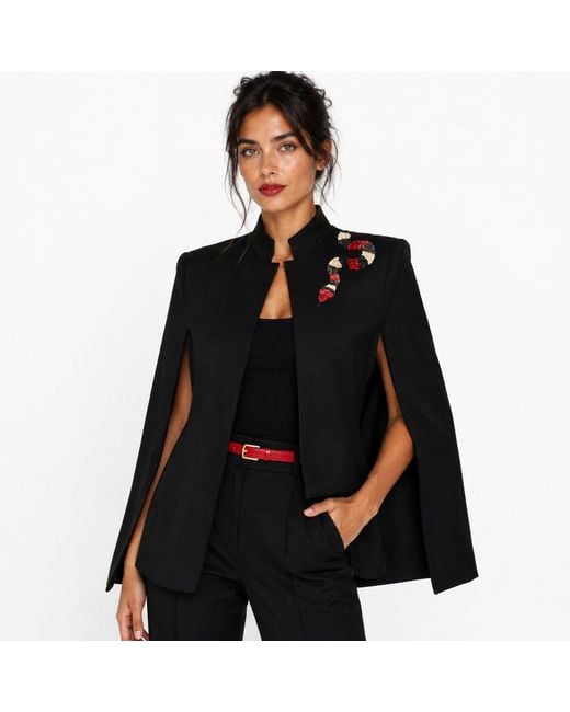House of Laines London Black Neutrals Laines Couture Tailored Cape With Embellished Snake