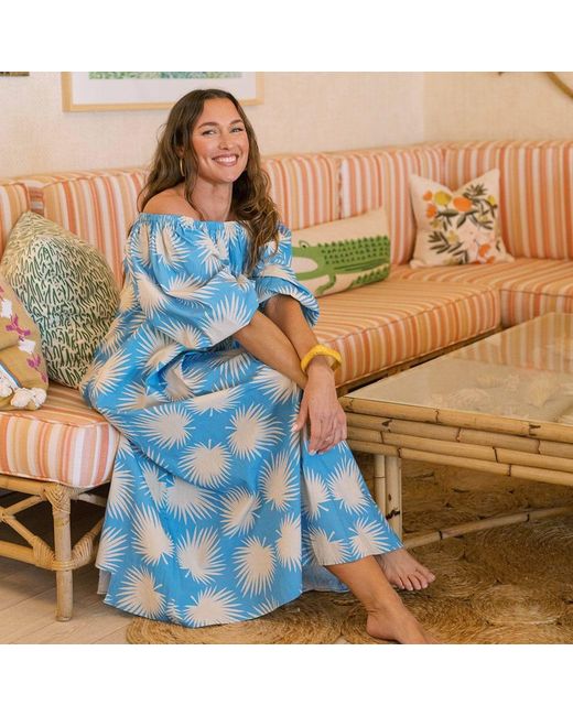 SUNSHINE TIENDA Blue Palm Geo Ace Dress