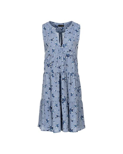 Conquista Blue Sleeveless Floral A Line Dress