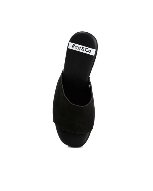 Rag & Co Black Cartera Soft Suede High Block Heel Clogs