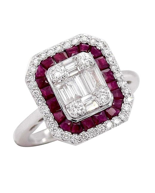 Artisan Multicolor Baguette Ruby And Diamond Halo Ring