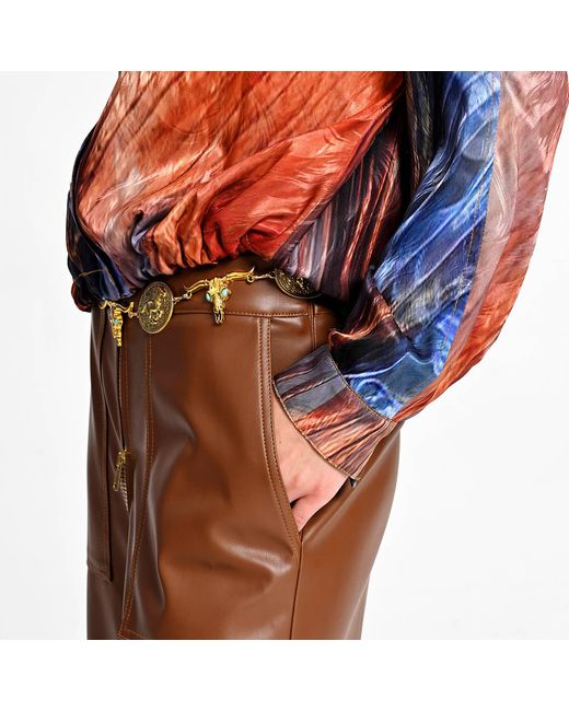 Lalipop Design Brown Wide-Leg Vegan Leather Pants With Front Zipper Detail